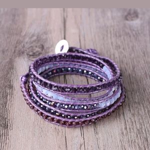 FIVE WRAP AMETHYST CRYSTAL AND LEATHER BRA…